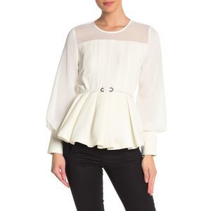 GRACIA White Chiffon Sleeve Pleated Blouse NO BELT